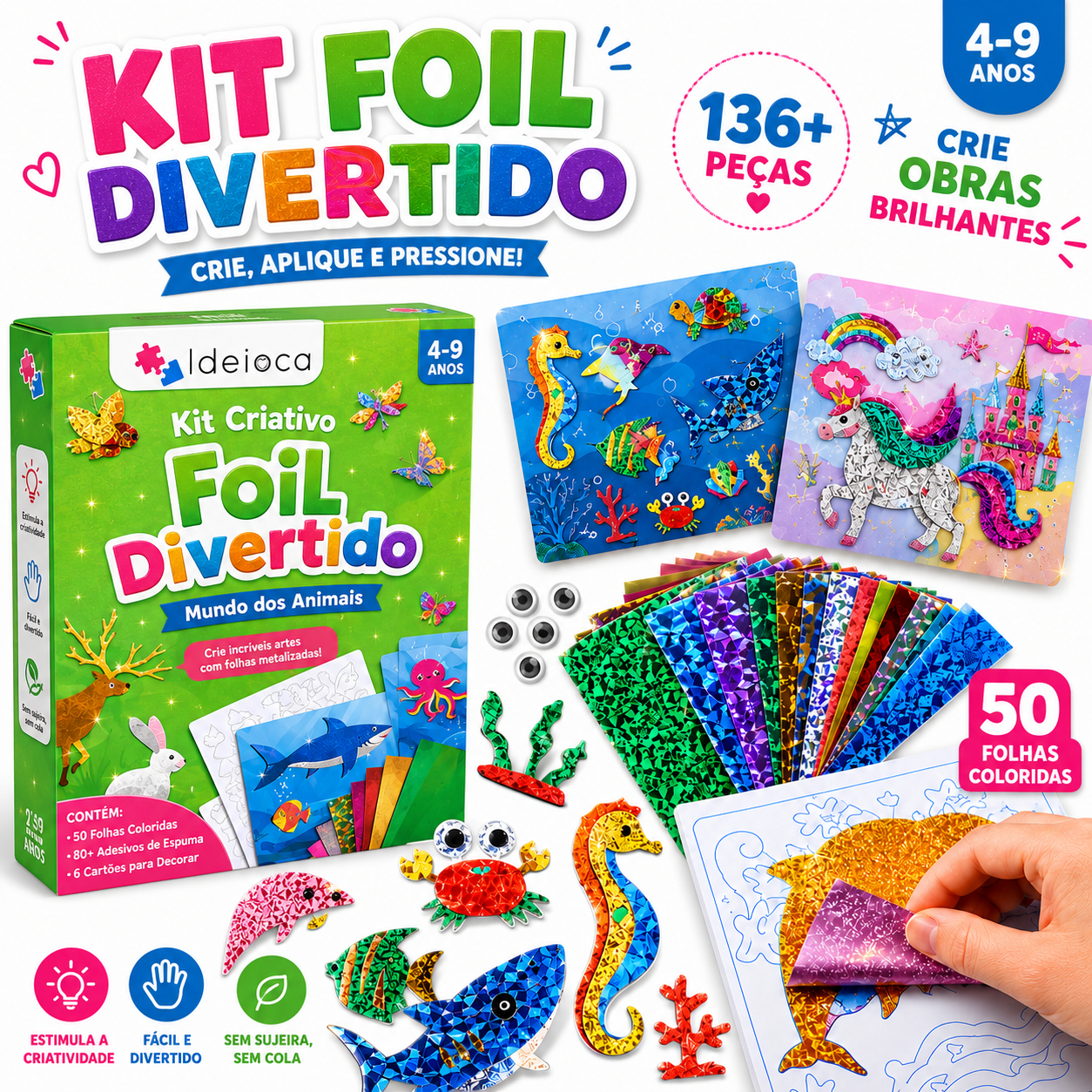 Kit Criativo Mundo dos Animais Brilhantes Ideioca - 4+ anos