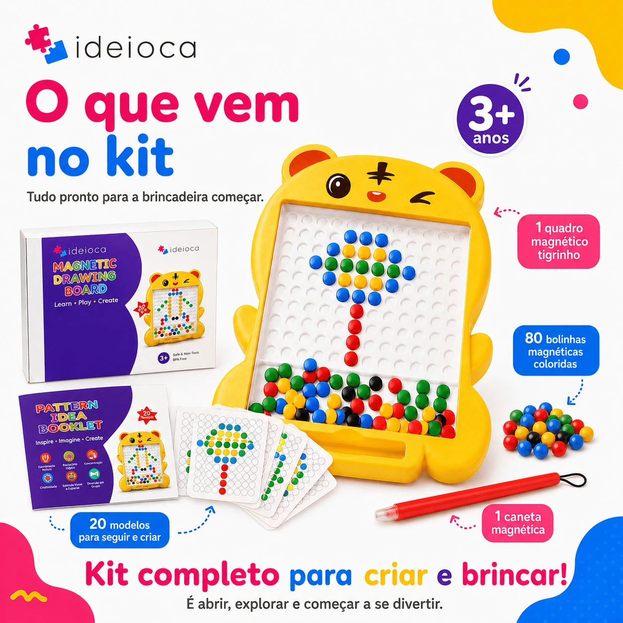 Tigrinho Magnético Ideioca – Quadro Criativo de Pontinhos (3+ anos)