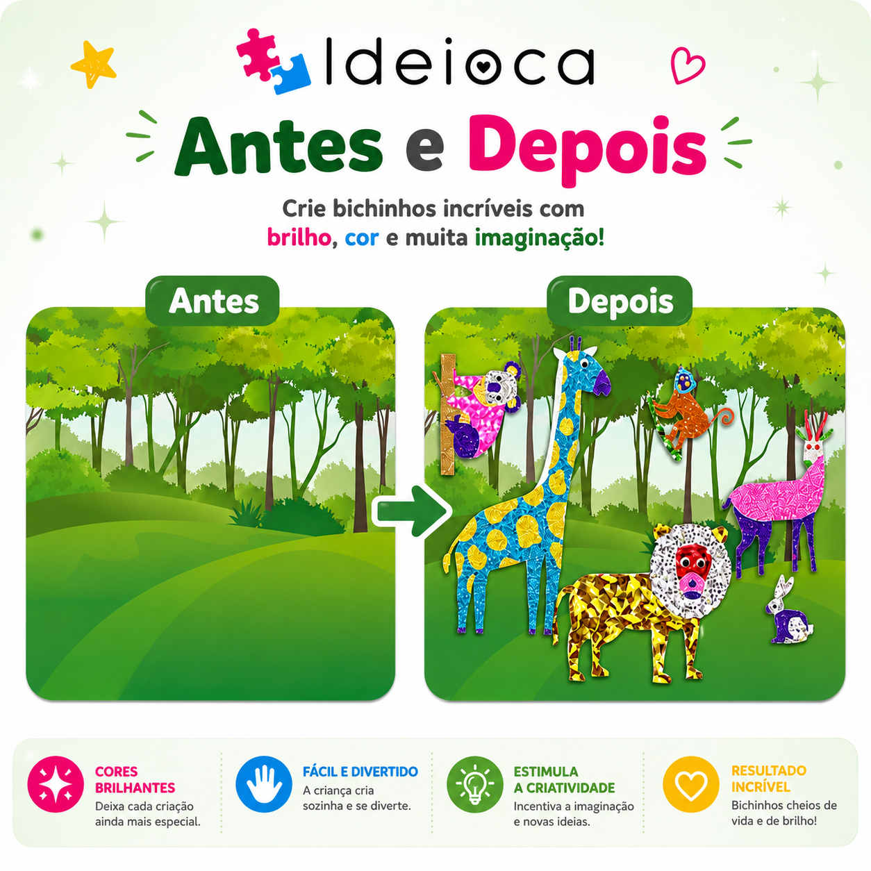 Kit Criativo Mundo dos Animais Brilhantes Ideioca - 4+ anos
