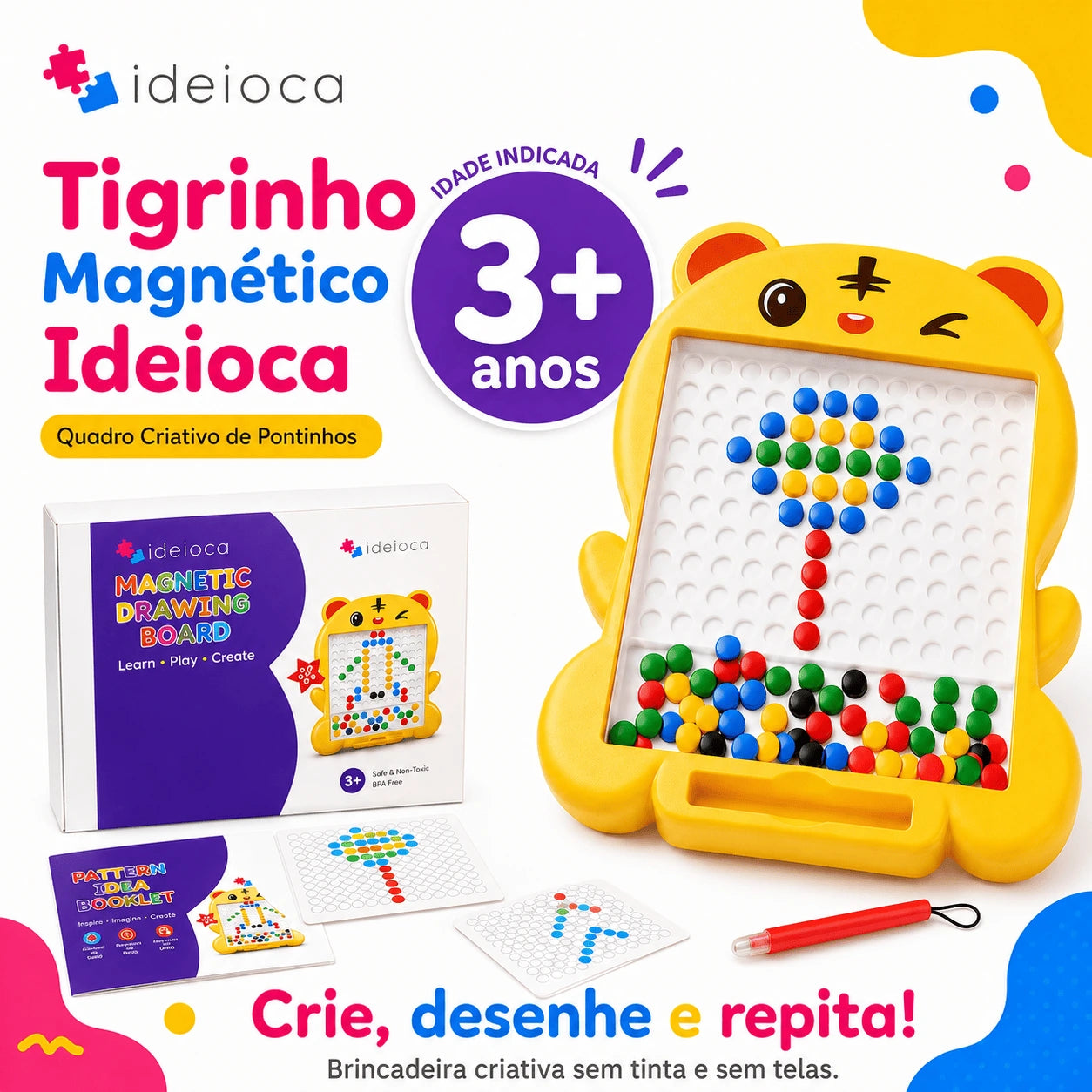 Tigrinho Magnético Ideioca – Quadro Criativo de Pontinhos (3+ anos)