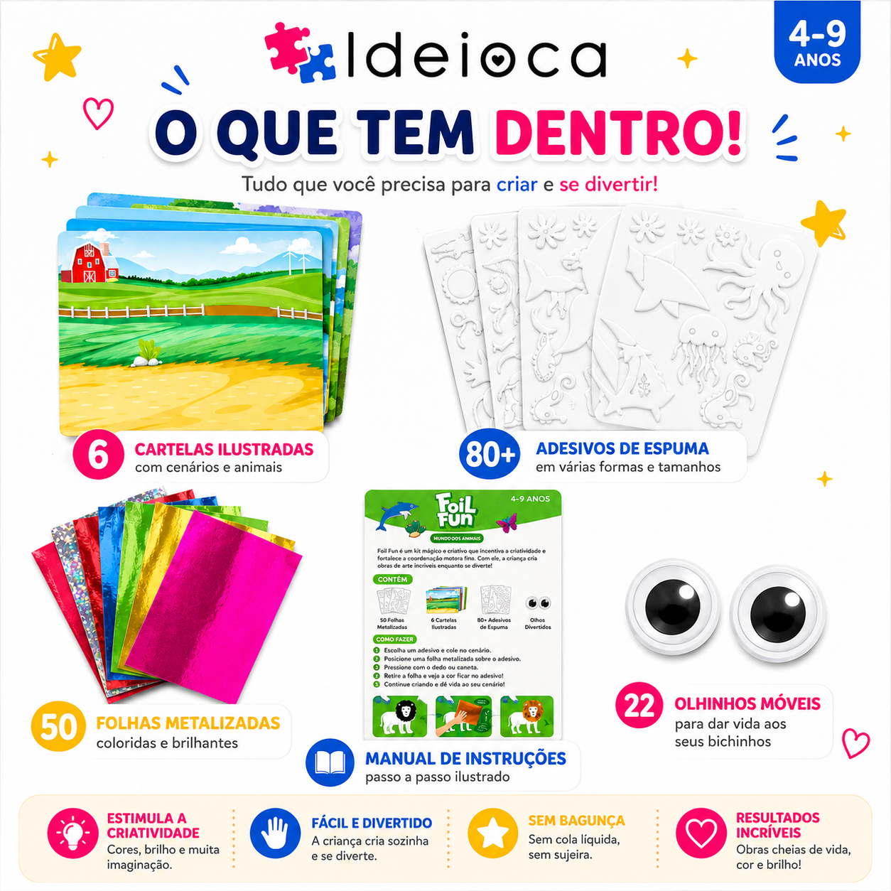 Kit Criativo Mundo dos Animais Brilhantes Ideioca - 4+ anos