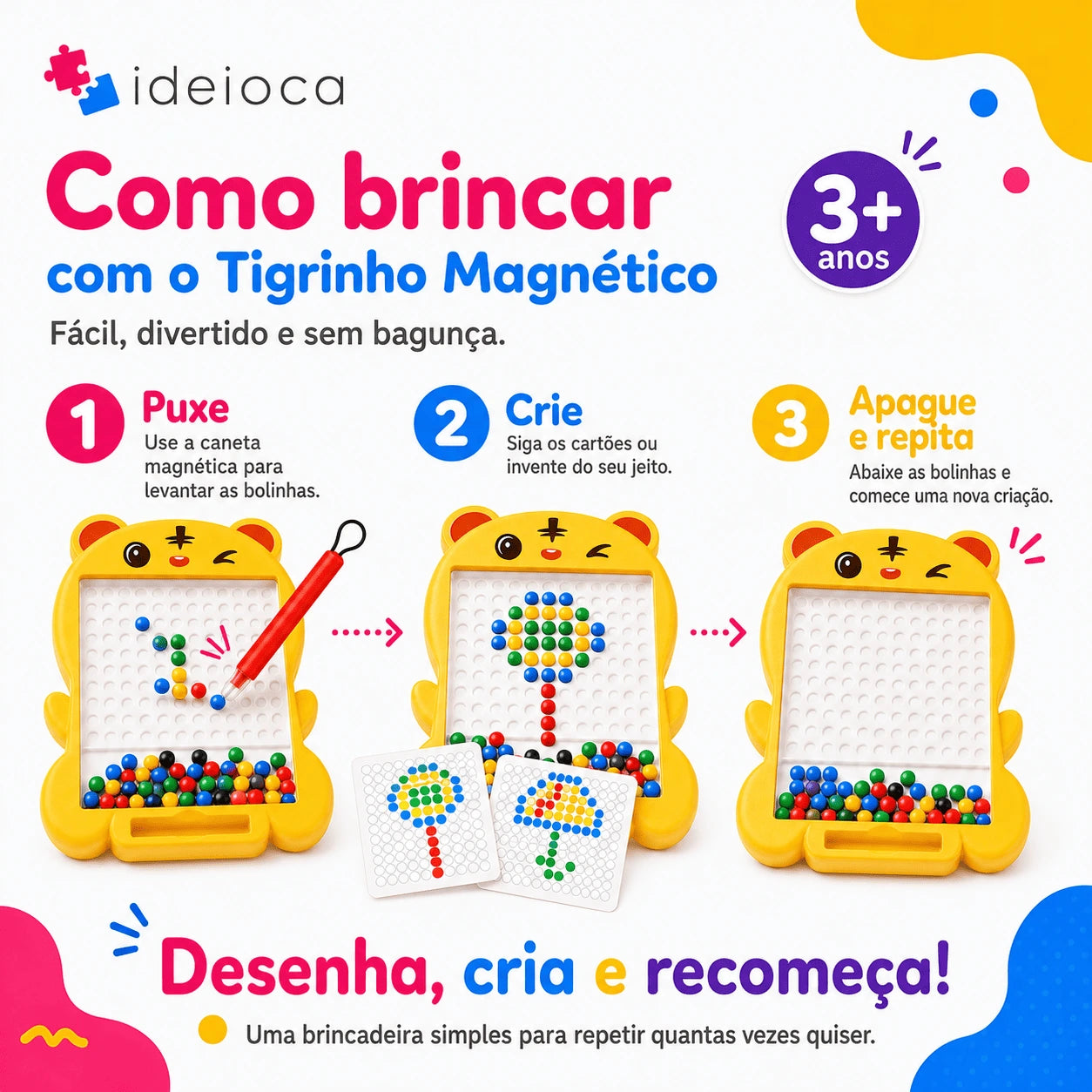 Tigrinho Magnético Ideioca – Quadro Criativo de Pontinhos (3+ anos)