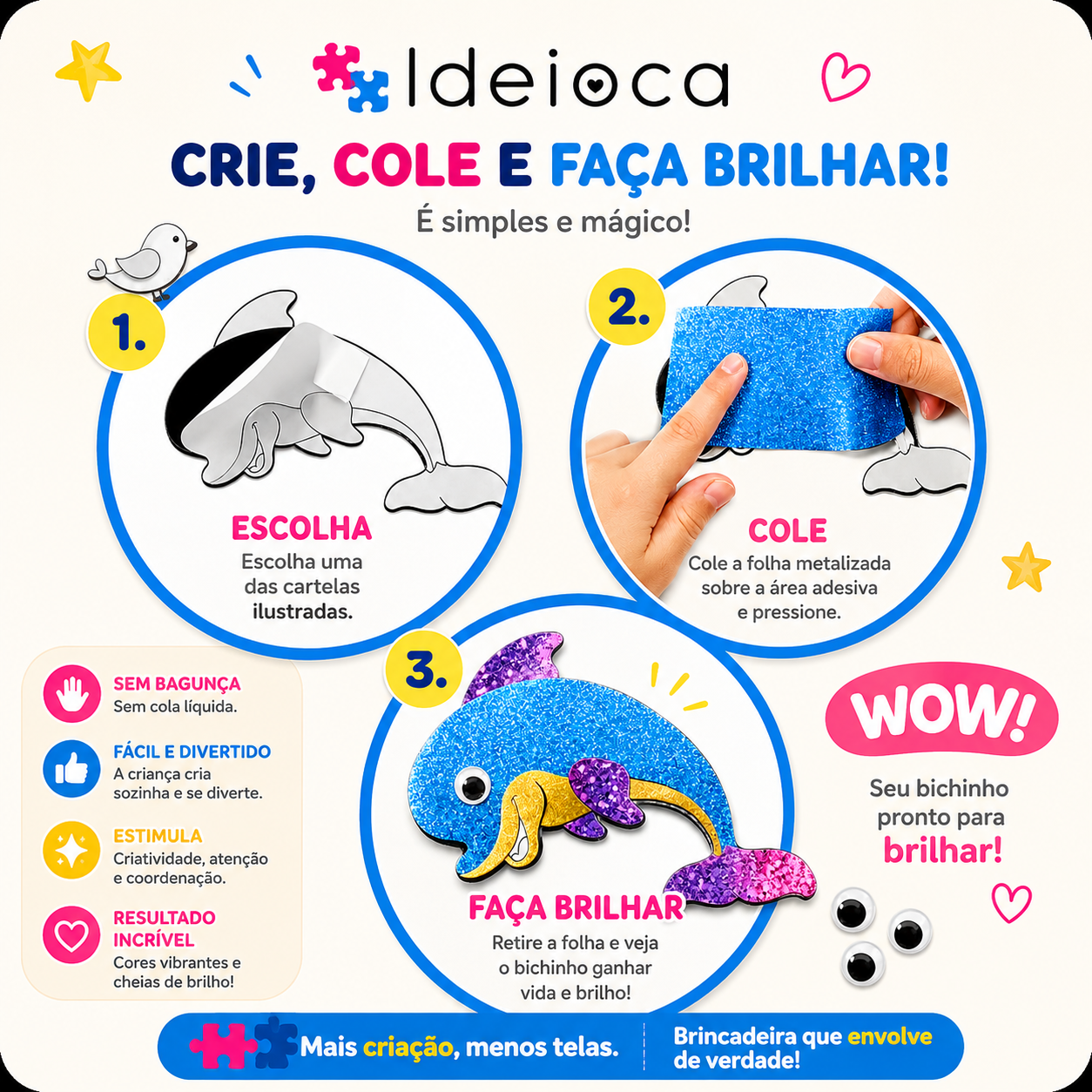 Kit Criativo Mundo dos Animais Brilhantes Ideioca - 4+ anos