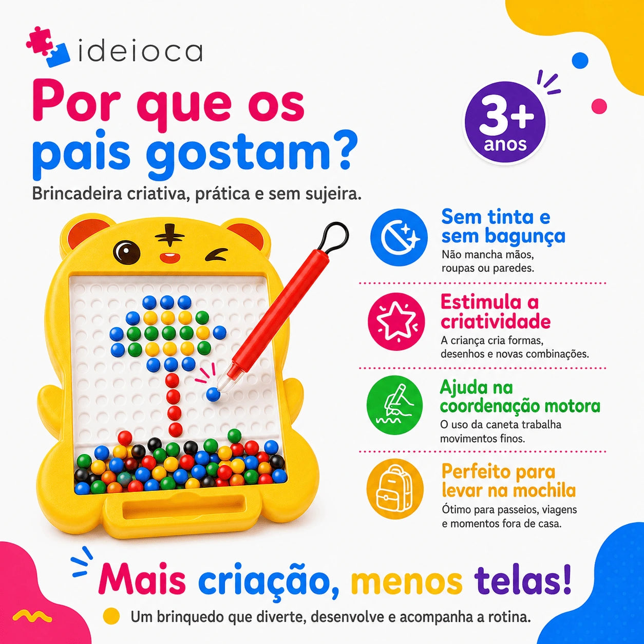 Tigrinho Magnético Ideioca – Quadro Criativo de Pontinhos (3+ anos)